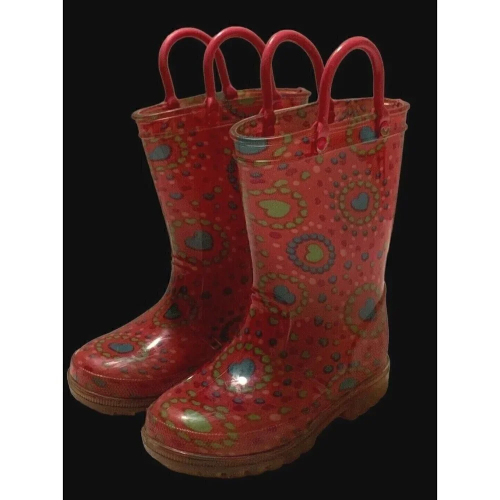Girls Rain Boots Size 7/8 Multicolor Hearts